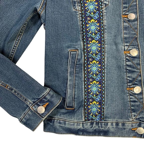 Boho Artisan Denim Jacket Embellished Beaded Floral Artsy Chic Country Glam - Picture 5 of 13